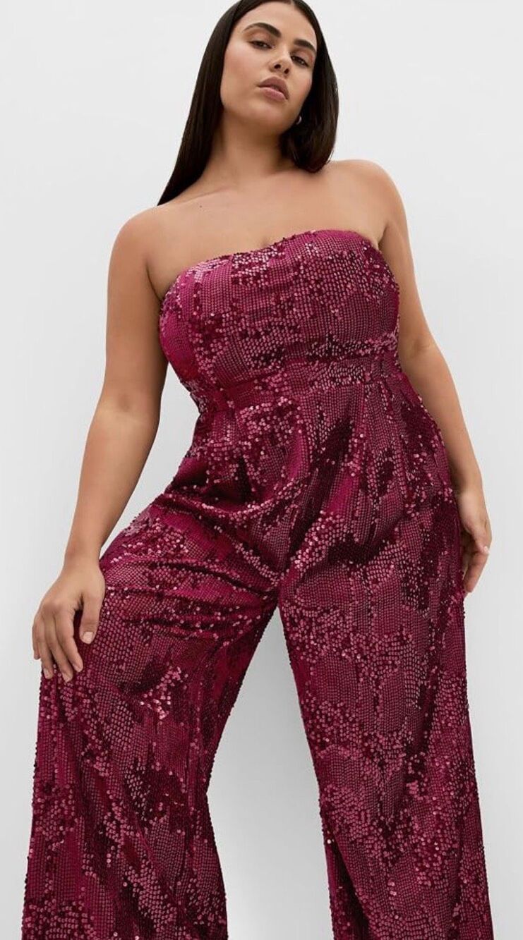 City Chic Women's Plus Size Jumpsuit - Glimmer Sequin Strapless Size 26 NWT